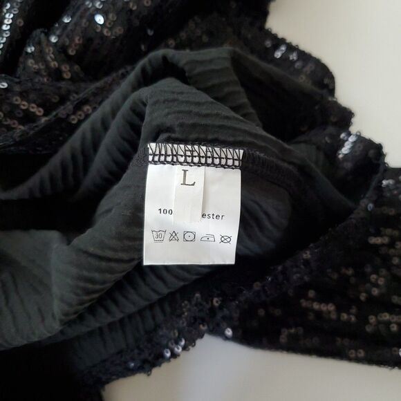 Black Sequin Long Sleeve Button UpV Neck Dress Blouse Womens Large - Picture 7 of 8